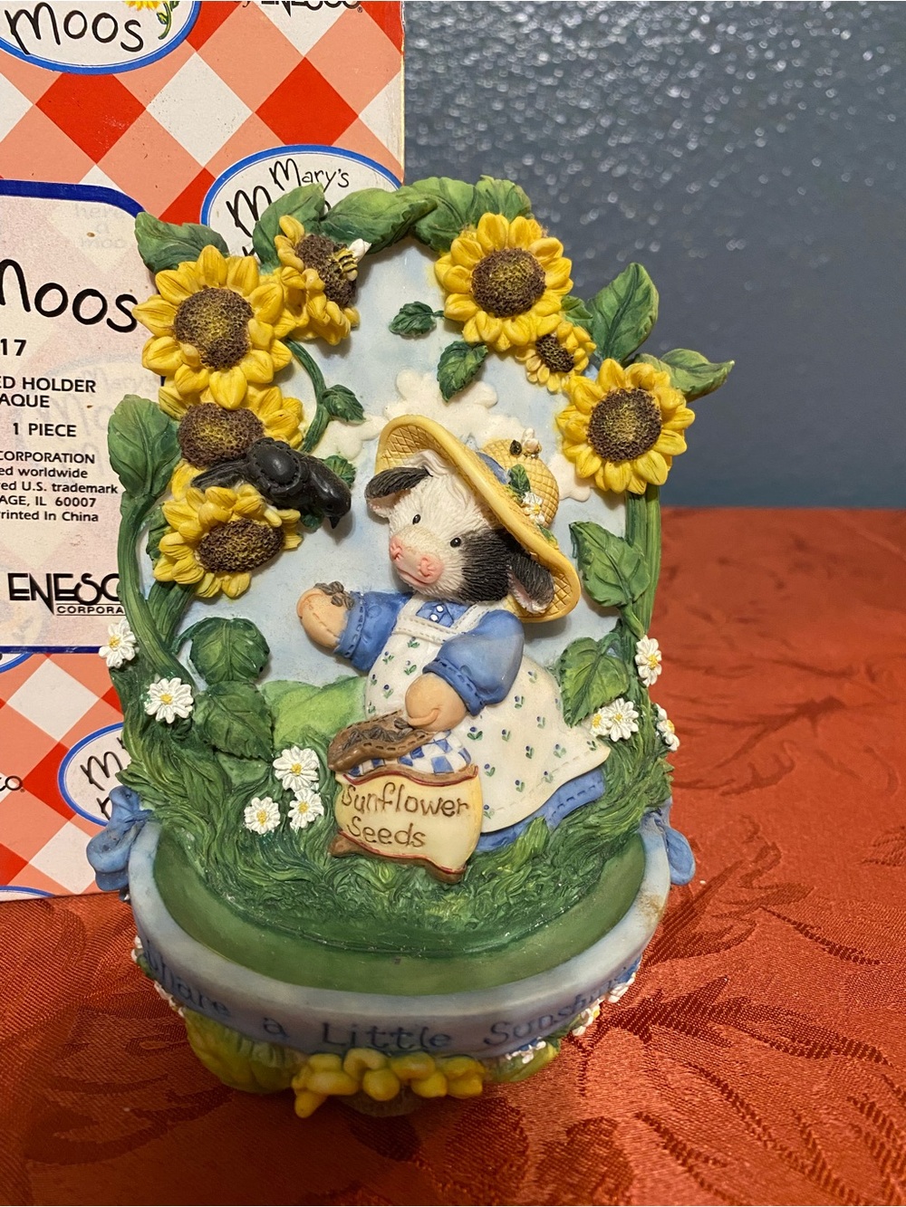Mary Moo Moos Cow Seed Holder Wall Plaque- Yellow/Green 1996